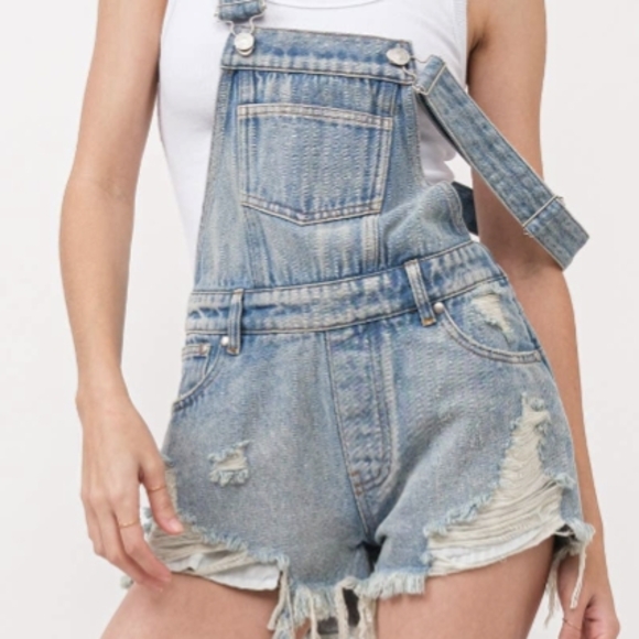Twenty Denim - Twenty Light Blue Distressed Denim Overalls